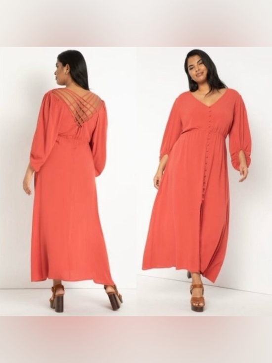 Eloquii Dresses & Skirts - Eloquii Crimson Red Button Maxi Dress Size 20 Peasant Southwestern Rodeo NWT